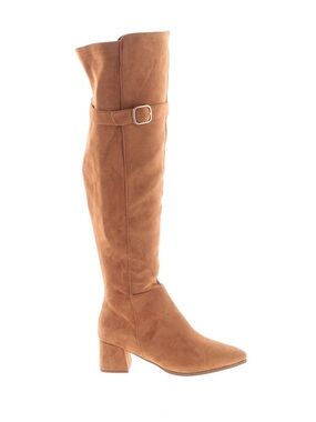 Tall Women's Suede Buckle Knee-High Boot in Cognac